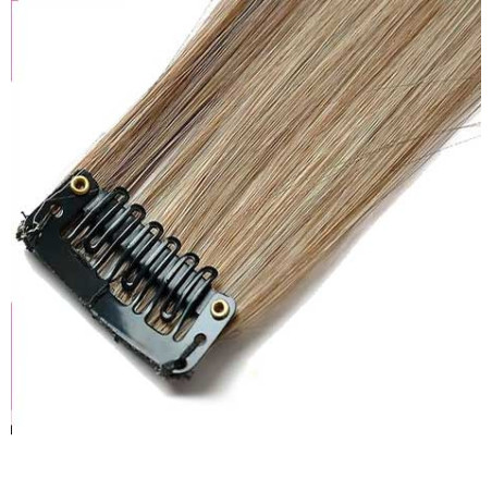 Mèche extension à clips 2 clips 55cm Couleur 4/613 - Châtain foncé méché blond clair