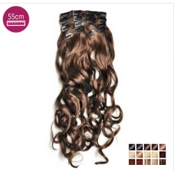 Kit 7 bandes extensions de cheveux à clip synthétiques aspect naturel bouclé 55cm