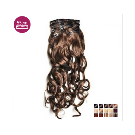 Kit 7 bandes extensions de cheveux à clip synthétiques aspect naturel bouclé 55cm
