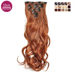 Kit 7 bandes extensions de cheveux à clip synthétiques aspect naturel ondulé 55cm