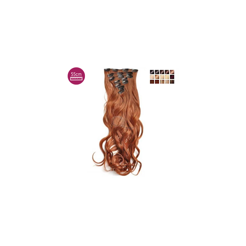 Kit 7 bandes extensions de cheveux à clip synthétiques aspect naturel ondulé 55cm Kit 7 bandes extensions de cheveux à clip synthétiques aspect naturel ondulé 55cm