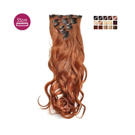 Kit 7 bandes extensions de cheveux à clip synthétiques aspect naturel ondulé 55cm