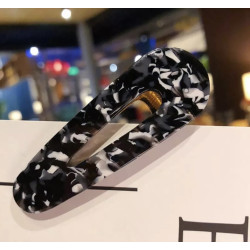barrette pince GRAND FORMAT OVALE NOIR MARBRE GRIS