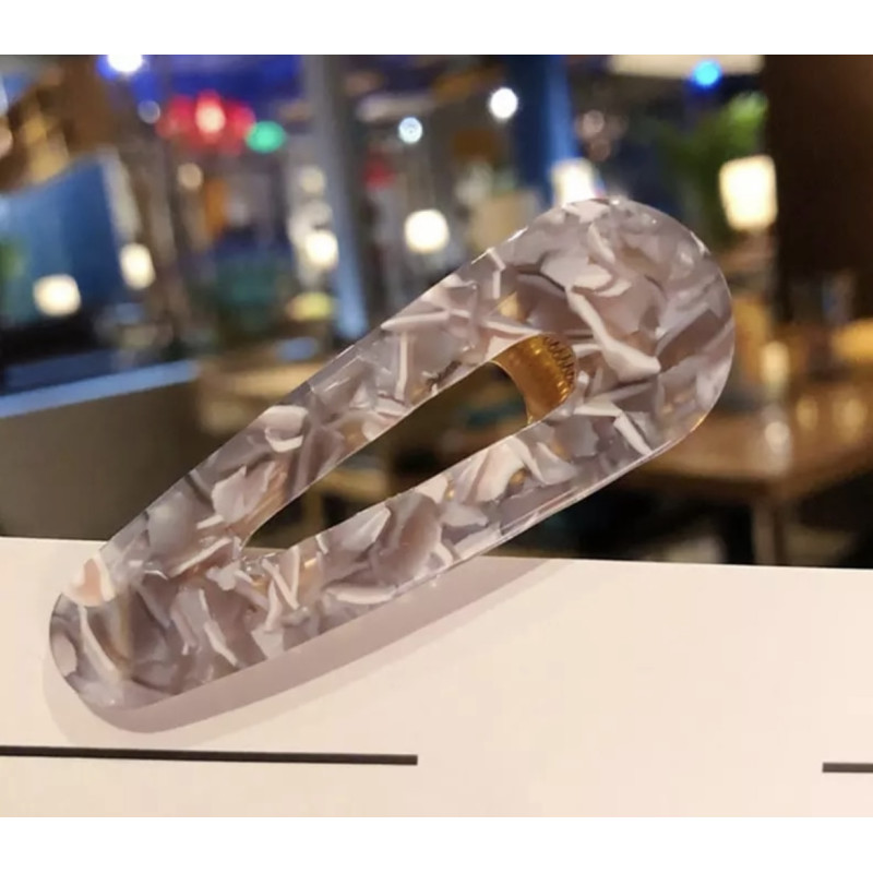 BARRETTE PINCE GRAND FORMAT OVALE MARBRE GRIS/ROSE