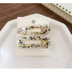 Lot de barrettes pince grand format transparent noir/doré
