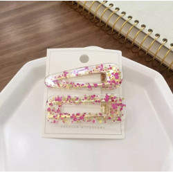 Lot de barrettes pince grand format transparent rose/doré