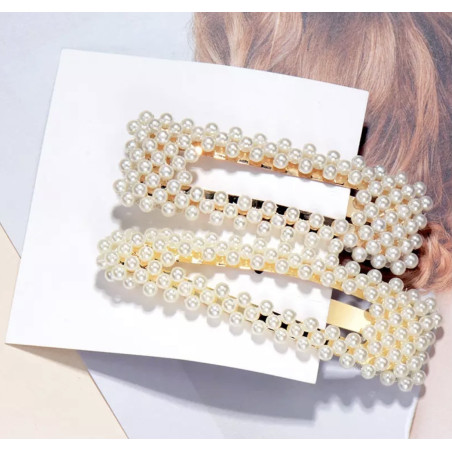 Lot de barrettes perles clic clac grand format en acier doré