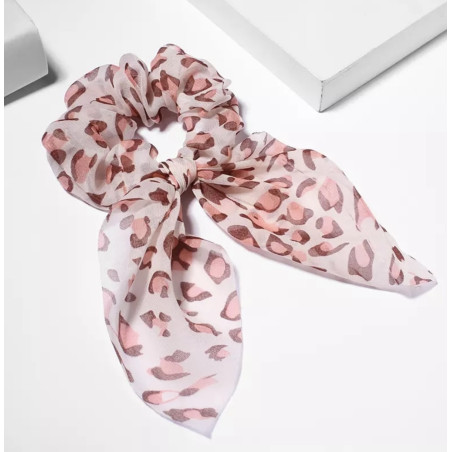 chouchou avec noeud imprimé léopard rose