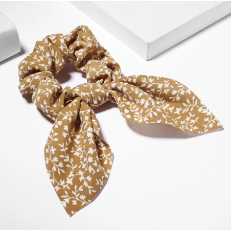 chouchou avec noeud imprimé floral beige