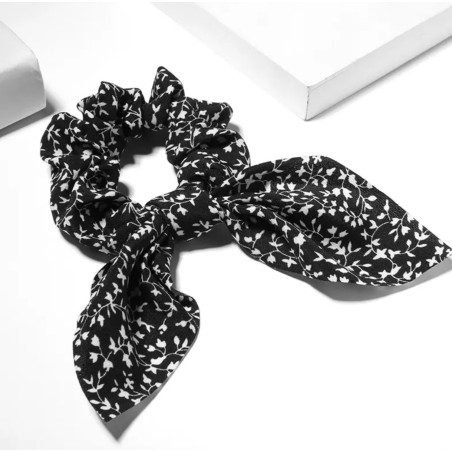 chouchou avec noeud imprimé floral noir