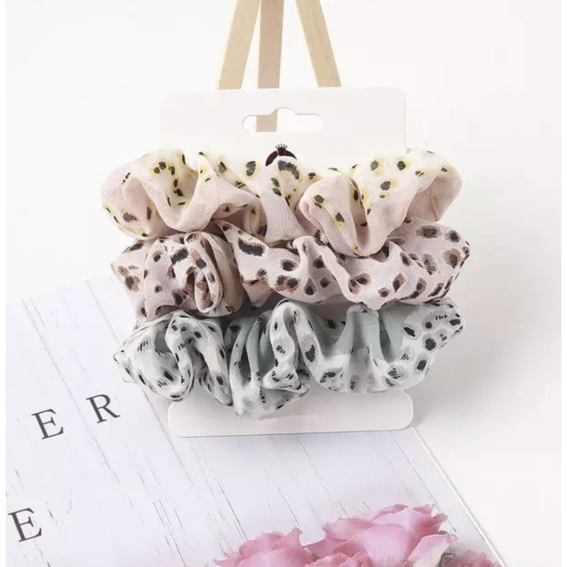LOT DE 3 CHOUCHOUS IMPRIME LEOPARD PASTEL LOT DE 3 CHOUCHOUS IMPRIME LEOPARD PASTEL