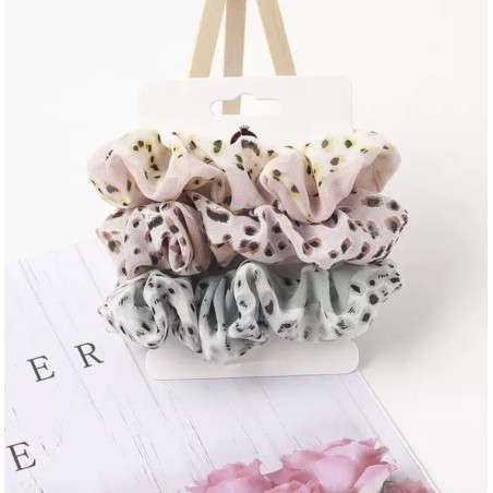 LOT DE 3 CHOUCHOUS IMPRIME LEOPARD PASTEL