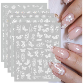 Stickers Ongles Fleur Blanc Autoadhésifs - Décoration Printemps/Été