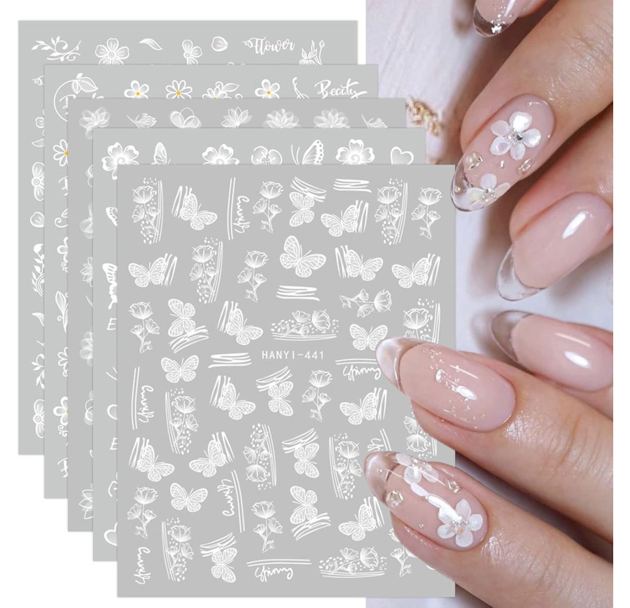 Stickers Ongles Fleur Blanc Autoadhésifs - Décoration Printemps/Été Stickers Ongles Fleur Blanc Autoadhésifs - Décoration Printemps/Été