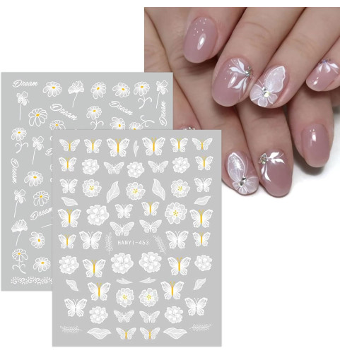 Stickers Ongles Fleur Blanc Autoadhésifs - Décoration Printemps/Été